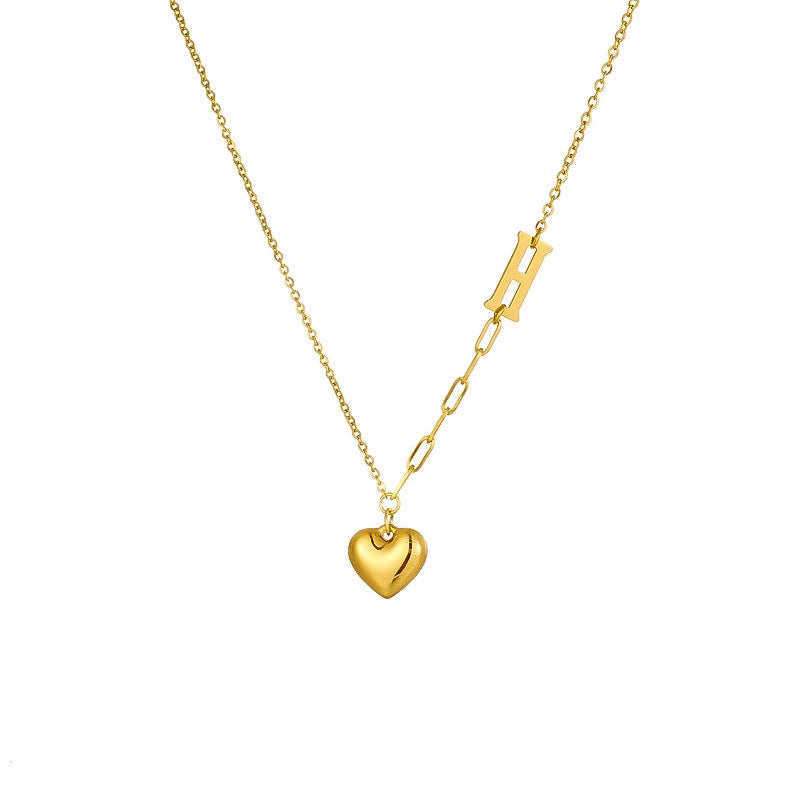 Minimalist Titanium Steel Heart Pendant Necklace for Women and Men with Gold Plated Finish and Geometric Design Locket Chain