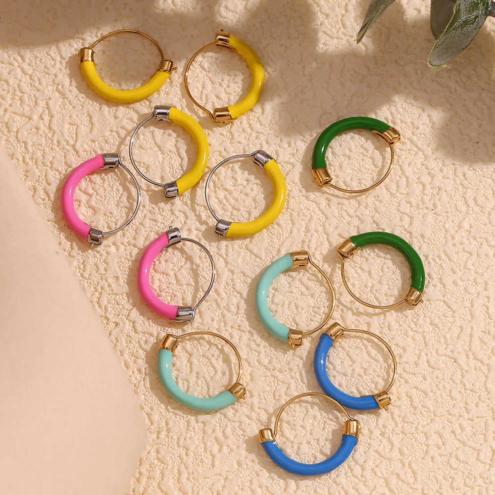 Geometric Fashion Ear Cuffs for Women Stainless Steel with 18K Gold Plating Enamel Finish