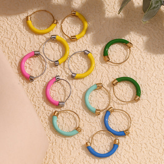 Pendientes de diseño geométrico para mujer, de acero inoxidable con chapado en oro de 18 quilates y acabado esmaltado