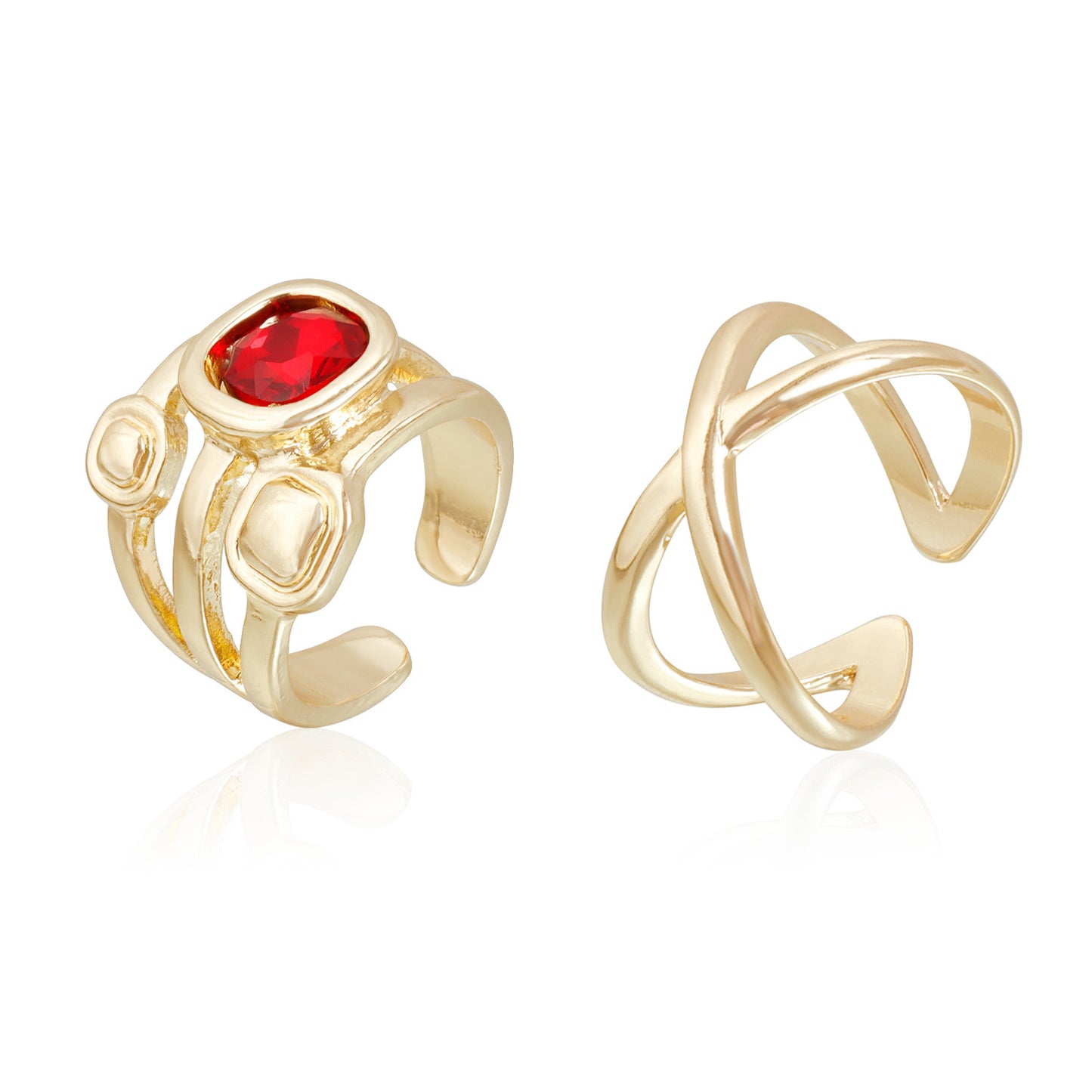 Anillo Abierto Geométrico Ajustable con Acabado Metálico Plateado y Detalles de Piedras Preciosas Coloridas para Mujer