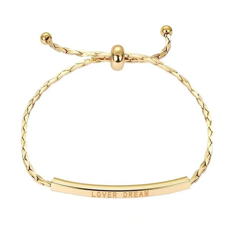 Minimalist Geometric Titanium Steel Adjustable Letter Bracelet for Women with Plating Finish
