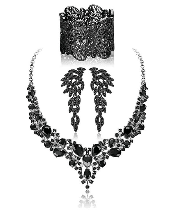Minimalist Heart Drop Bell Pendant Necklace Set with Rhinestone Accents in Alloy, Includes Matching Earrings and Bracelet