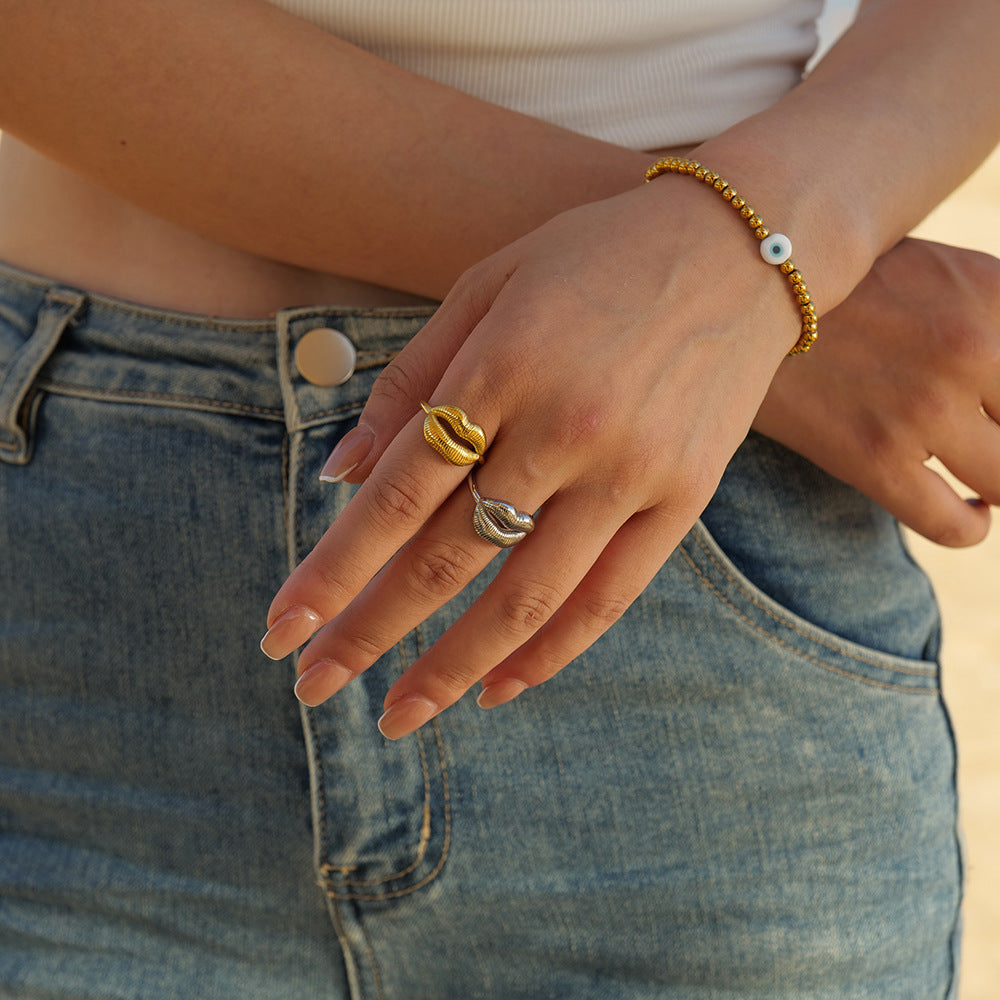 Trendy Geometric Evil Eye 18K Gold Plated Stainless Steel Elastic Bracelet for Women