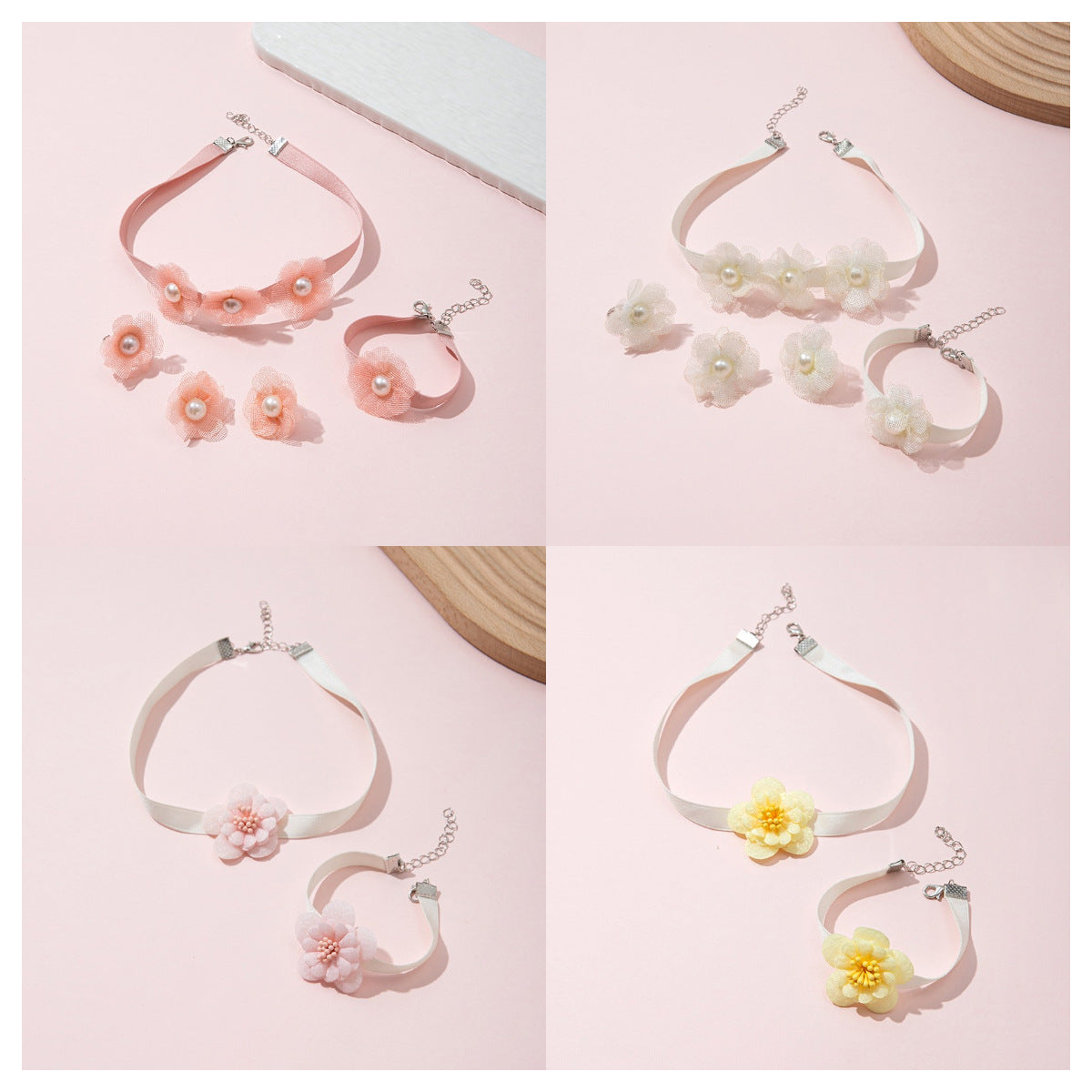 Collar con colgante floral hecho a mano para mujer en tela con delicado diseño de flor para viajes a la playa en verano