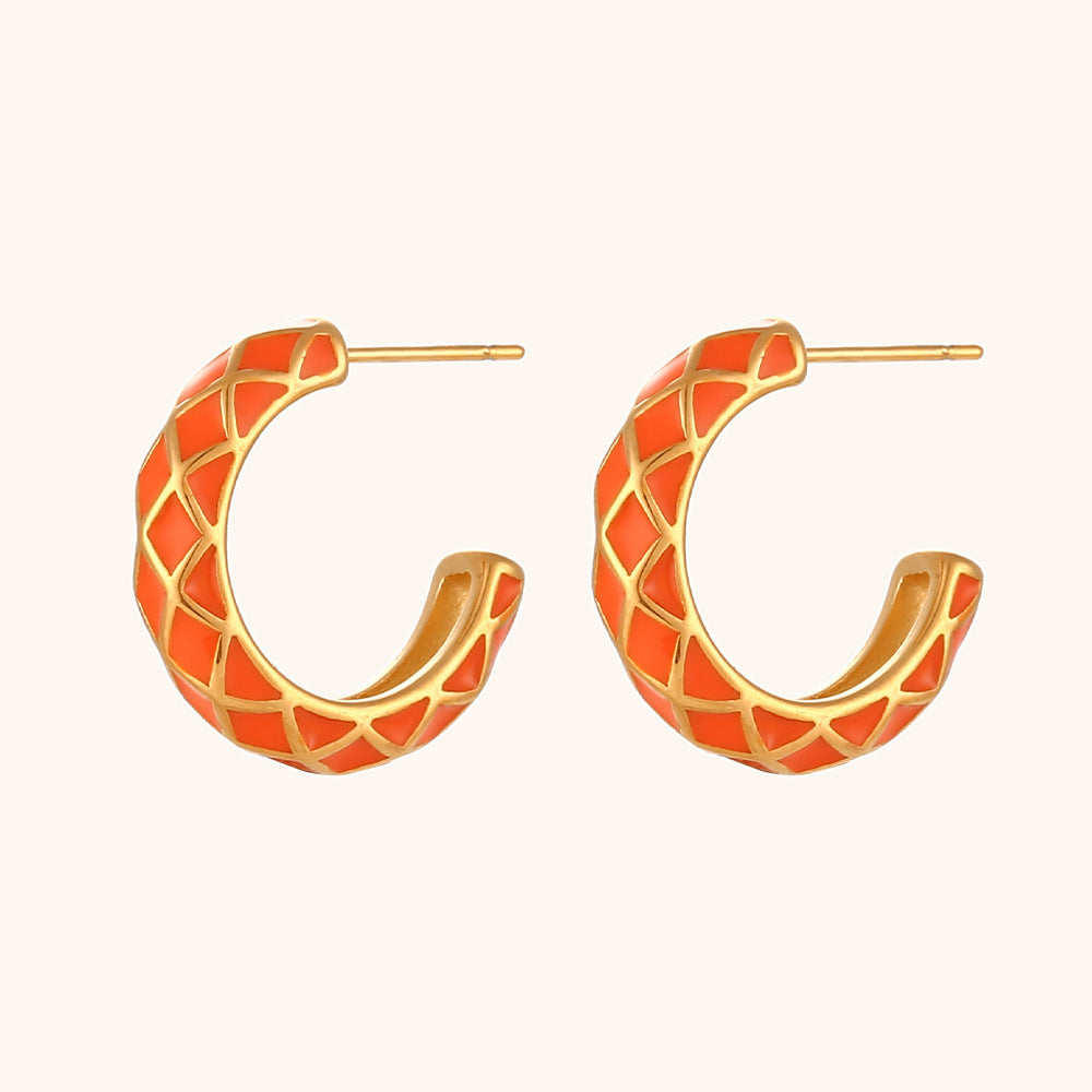 Pendientes de acero inoxidable con diseño geométrico de esmalte, baño de oro de 18 quilates y rueda en colores caramelo para mujer