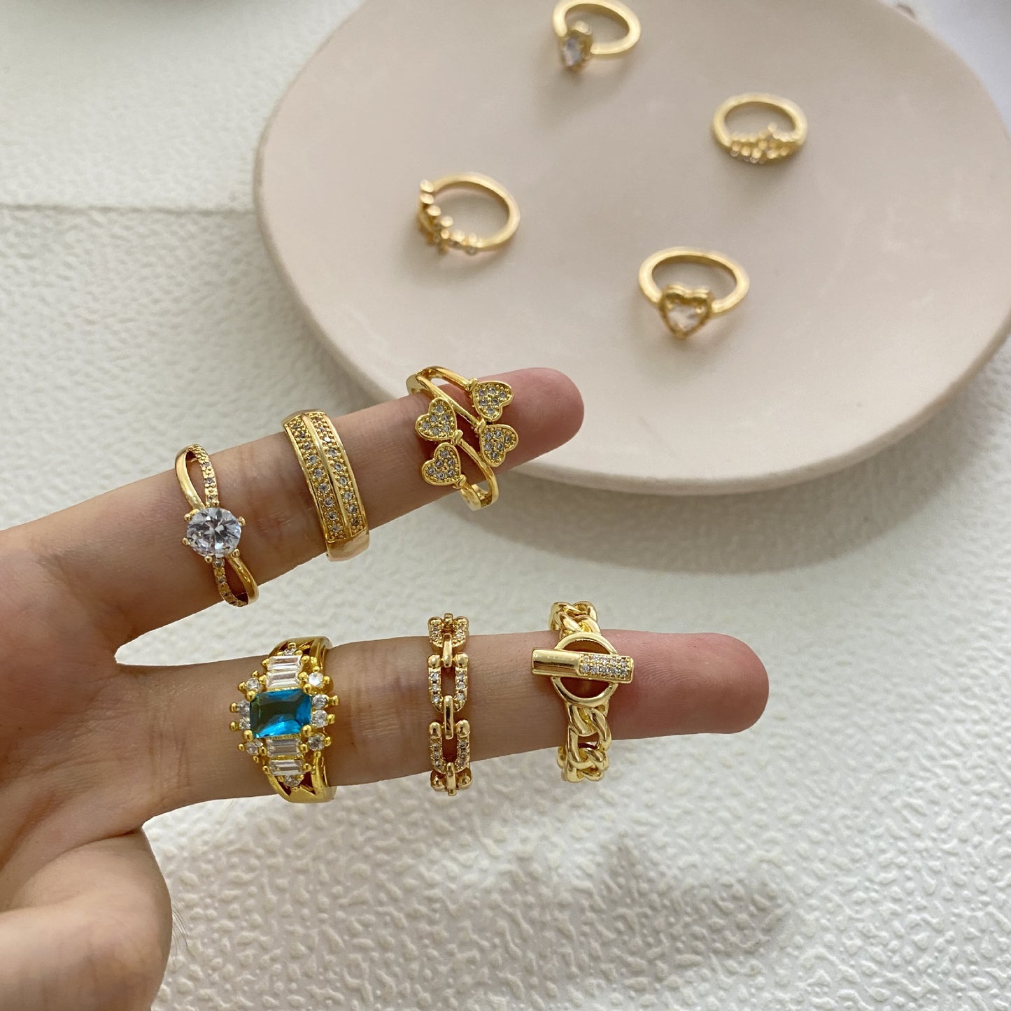 Geometric Brass Ring with Cubic Zirconia Gold Plated