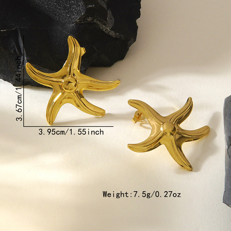 Elegant Geometric Leaf Starfish Square Plated Stainless Steel Earrings for Women