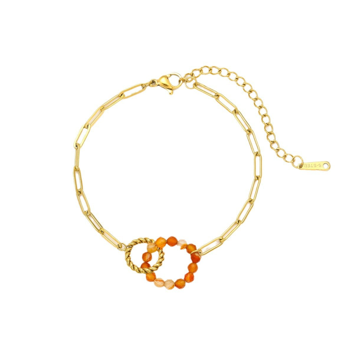 Bracciale circolare intrecciato da donna in stile vintage, realizzato in acciaio inossidabile con finitura placcata e dettagli in pietra naturale