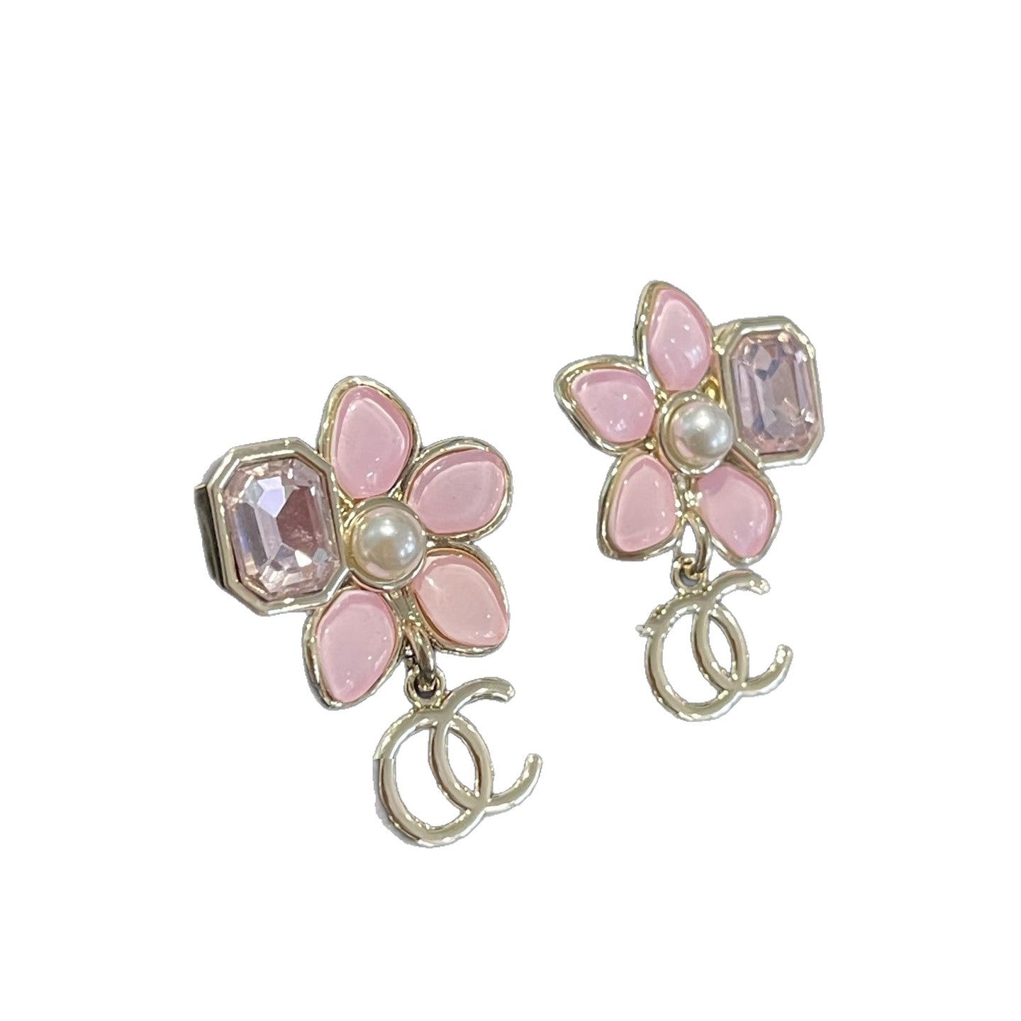 Luxury Gold Plated Brass Floral Crystal Flower Earrings with 925 Sterling Silver Posts for Women