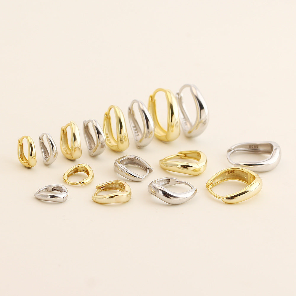 Pendientes de aro pulidos redondos geométricos de plata de ley 925 minimalistas