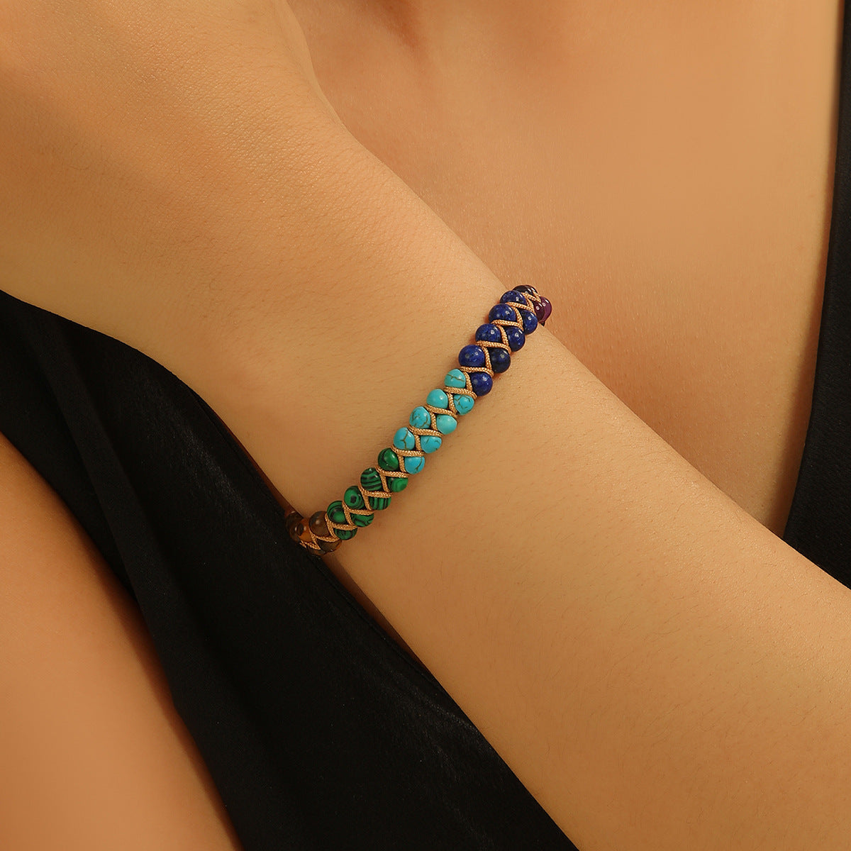Bohemian Handmade Beaded Round Turquoise Bracelet Unisex Yoga Jewelry