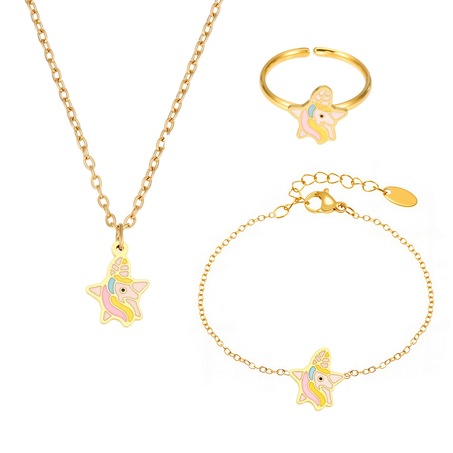 Set di collana con ciondolo unicorno di dopamina a cartoni animati carino per bambini con ciondolo in acciaio al titanio e catena in acciaio inossidabile