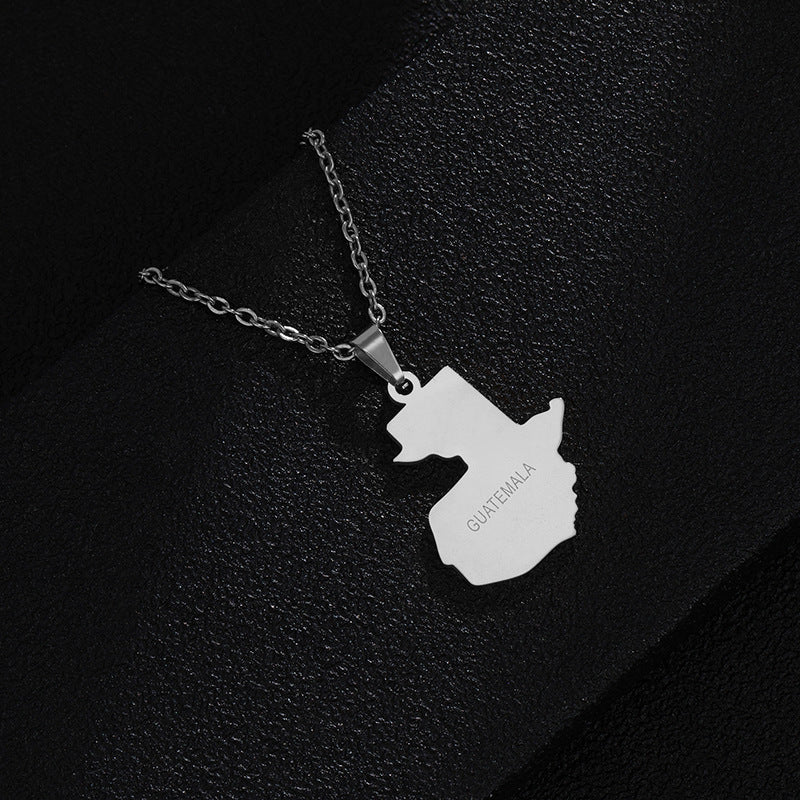 Collana con ciondolo a forma di mappa geometrica del Guatemala in acciaio inossidabile con smalto, unisex