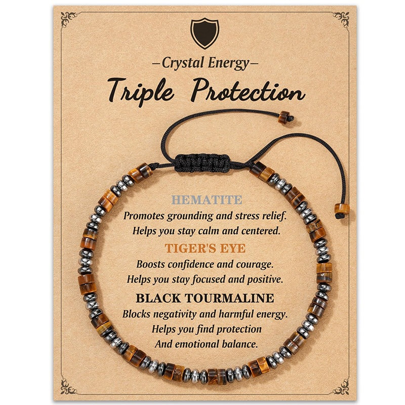 Geometric Round Natural Stone Beaded Bracelet Unisex Handmade Woven Cord