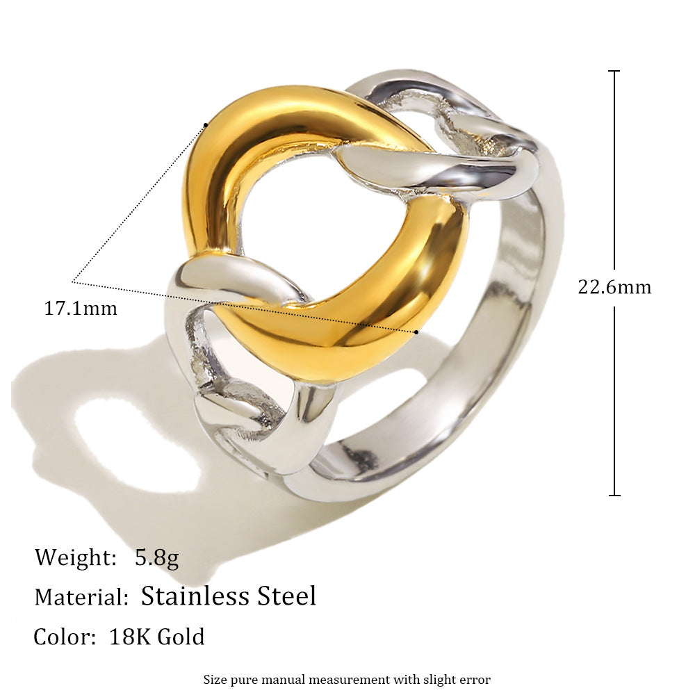 Anello da donna in acciaio inossidabile placcato oro 18 carati dal design geometrico minimalista con catena circolare