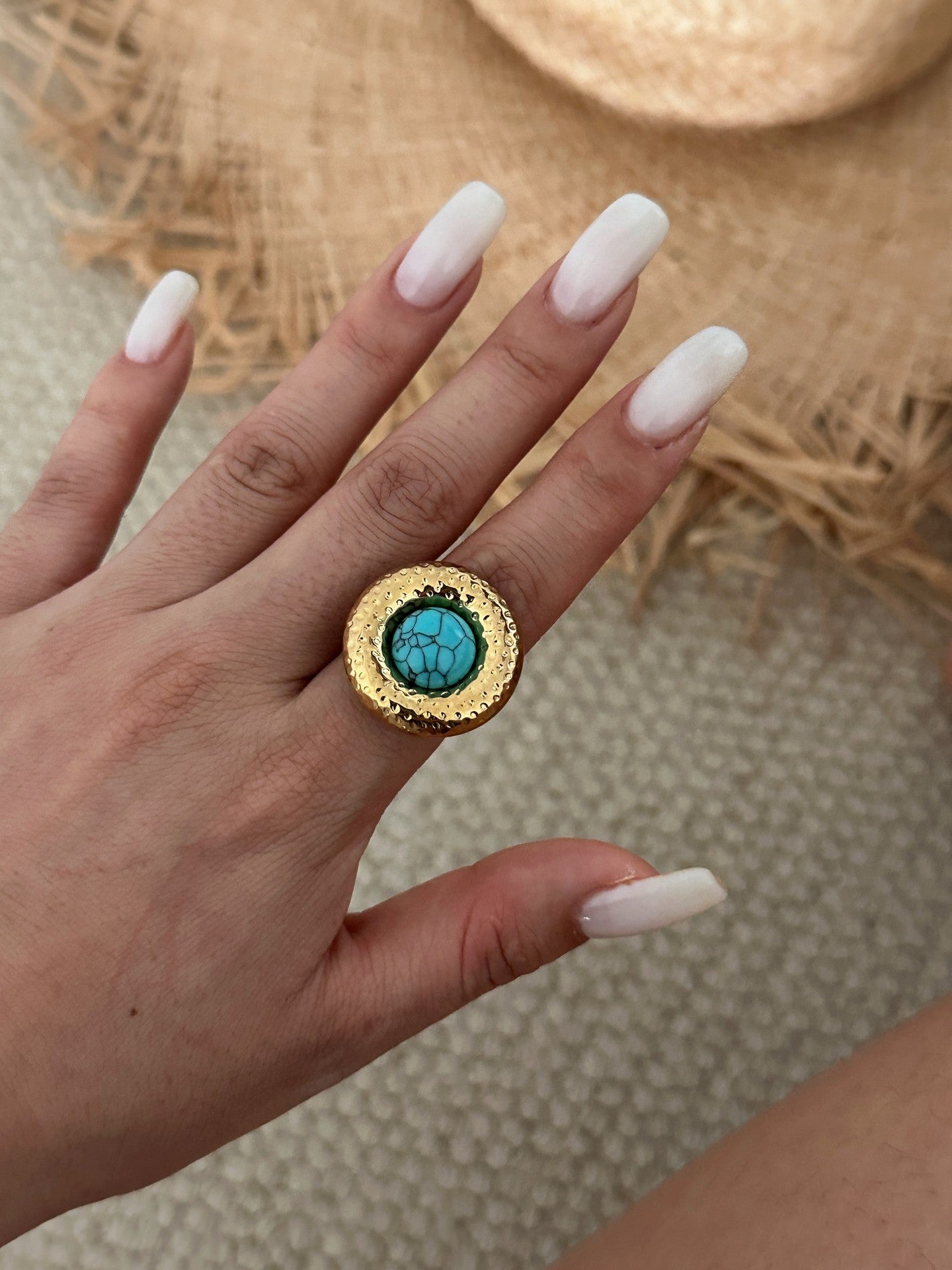 Vintage Luxury Irregular Geometric Plated Stainless Steel Ring with Pearl for Women