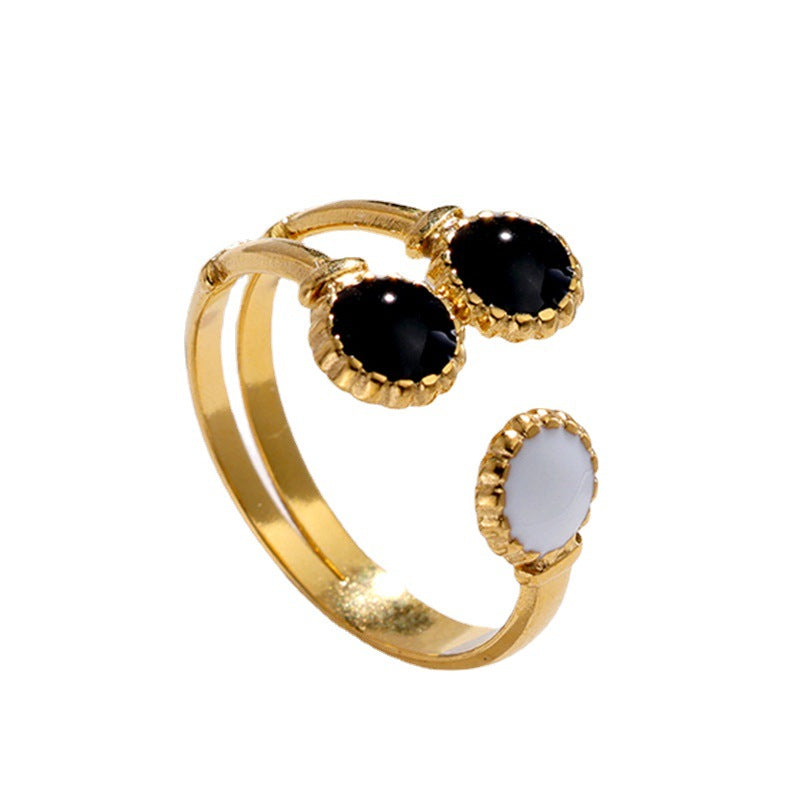 Minimalist Geometric Adjustable Open Ring for Women in Stainless Steel with Enamel Finish