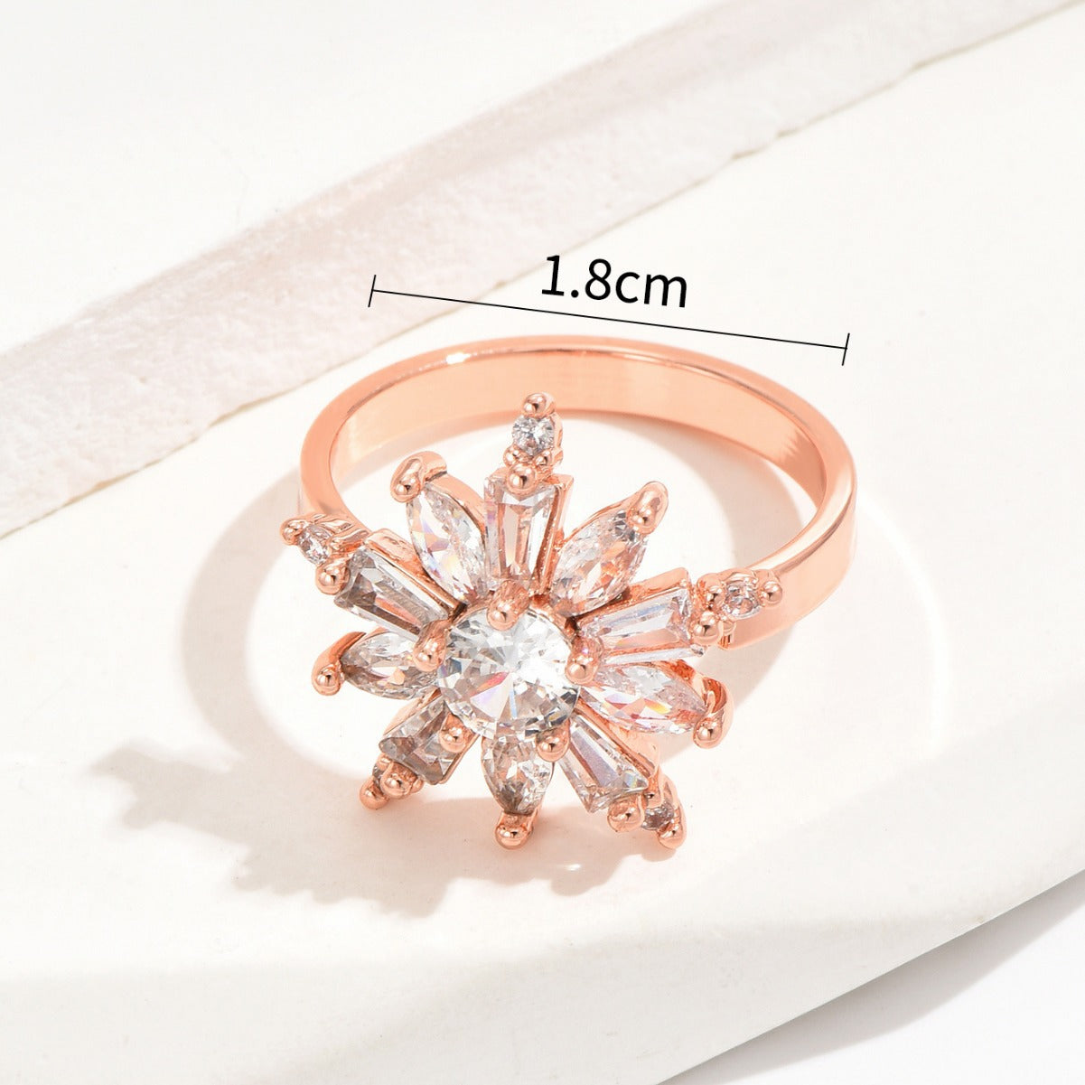 Anello Aperto Geometria Floreale Stella Minimalista da Donna in Rame con Intarsio Zircone