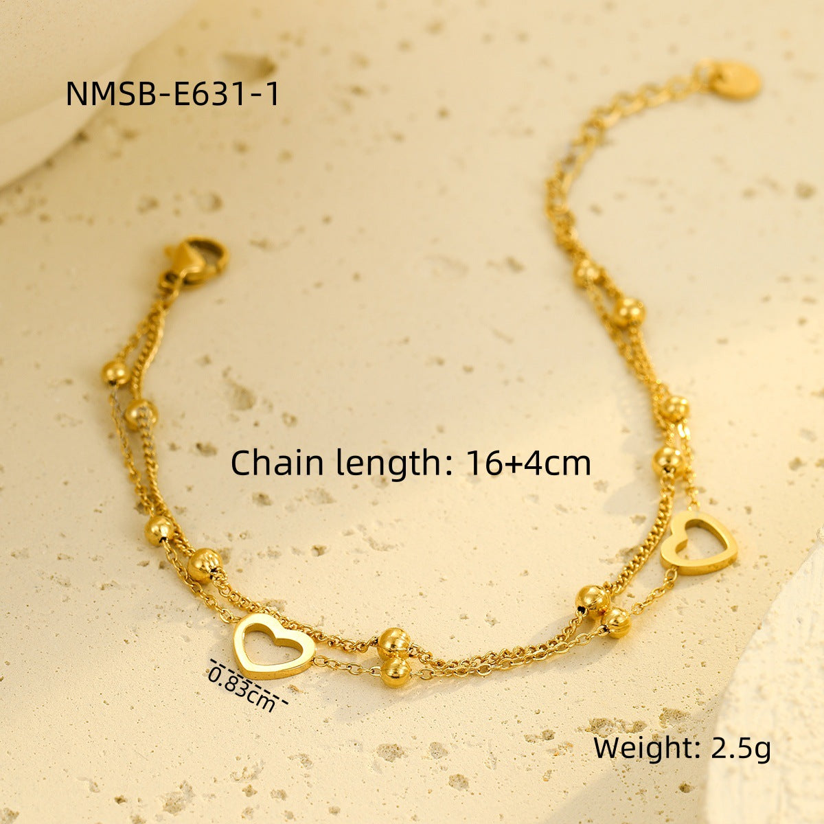 Fashionable Minimalist Double-Layer Heart-Shaped Stainless Steel Bracelet with 18K Gold Plating for Women, Hypoallergenic Valentine's Day Gift