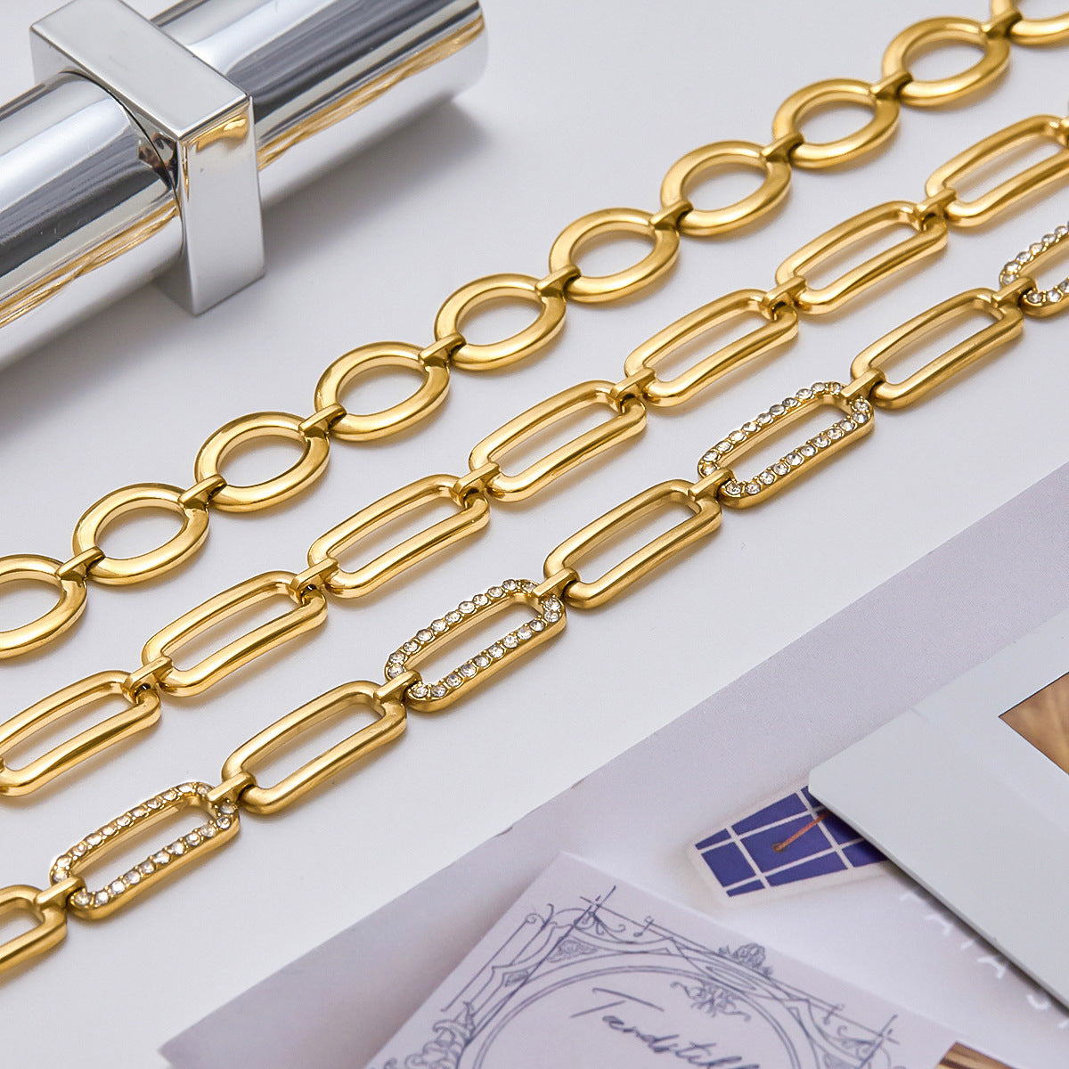 Minimalist Geometric Stainless Steel Bracelet with Star Accent for Women, Electroplated Luxury Stackable Jewelry