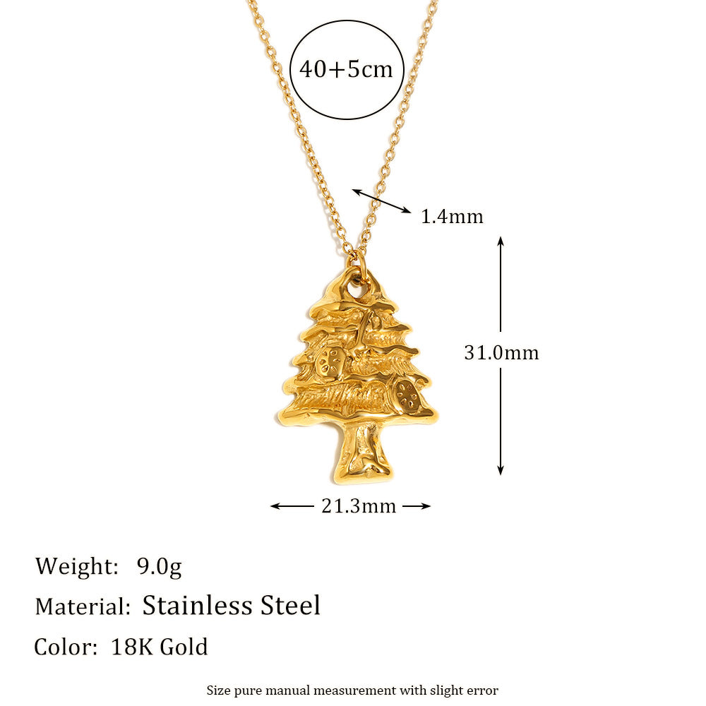 Elegante Collana Ciondolo Albero di Natale alla Moda in Acciaio Inossidabile con Placcatura in Oro 18K per Donne