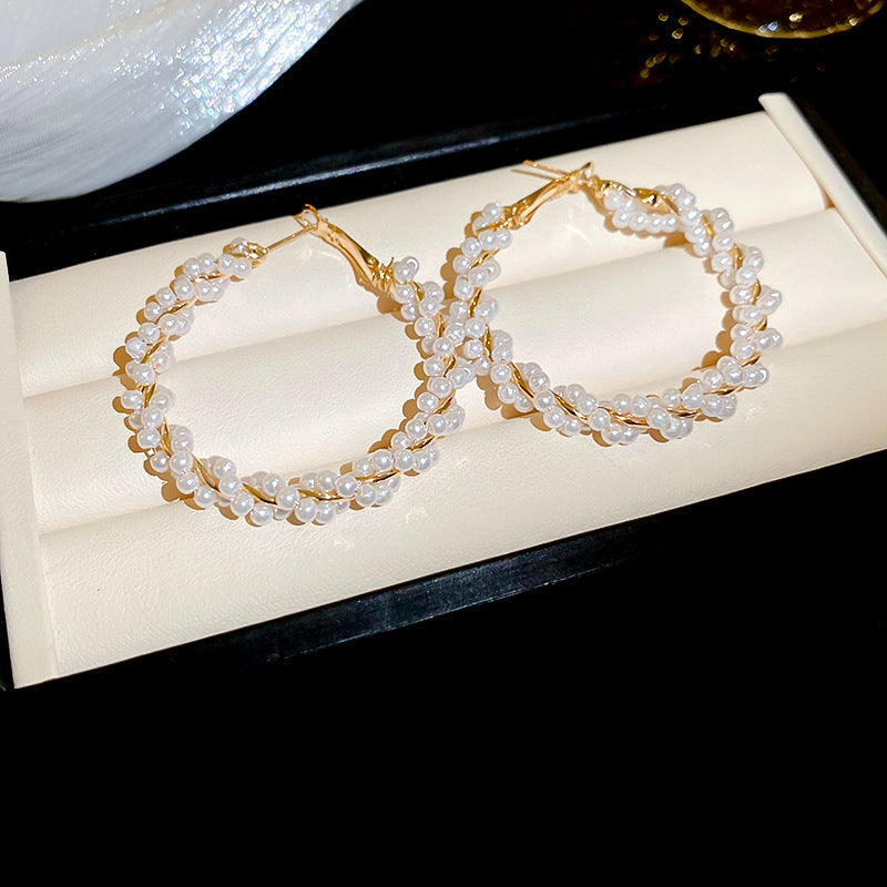 Eleganti Orecchini a Perno da Donna in Stile Francese Vintage con Zirconi Geometrici e Perle Imitazione