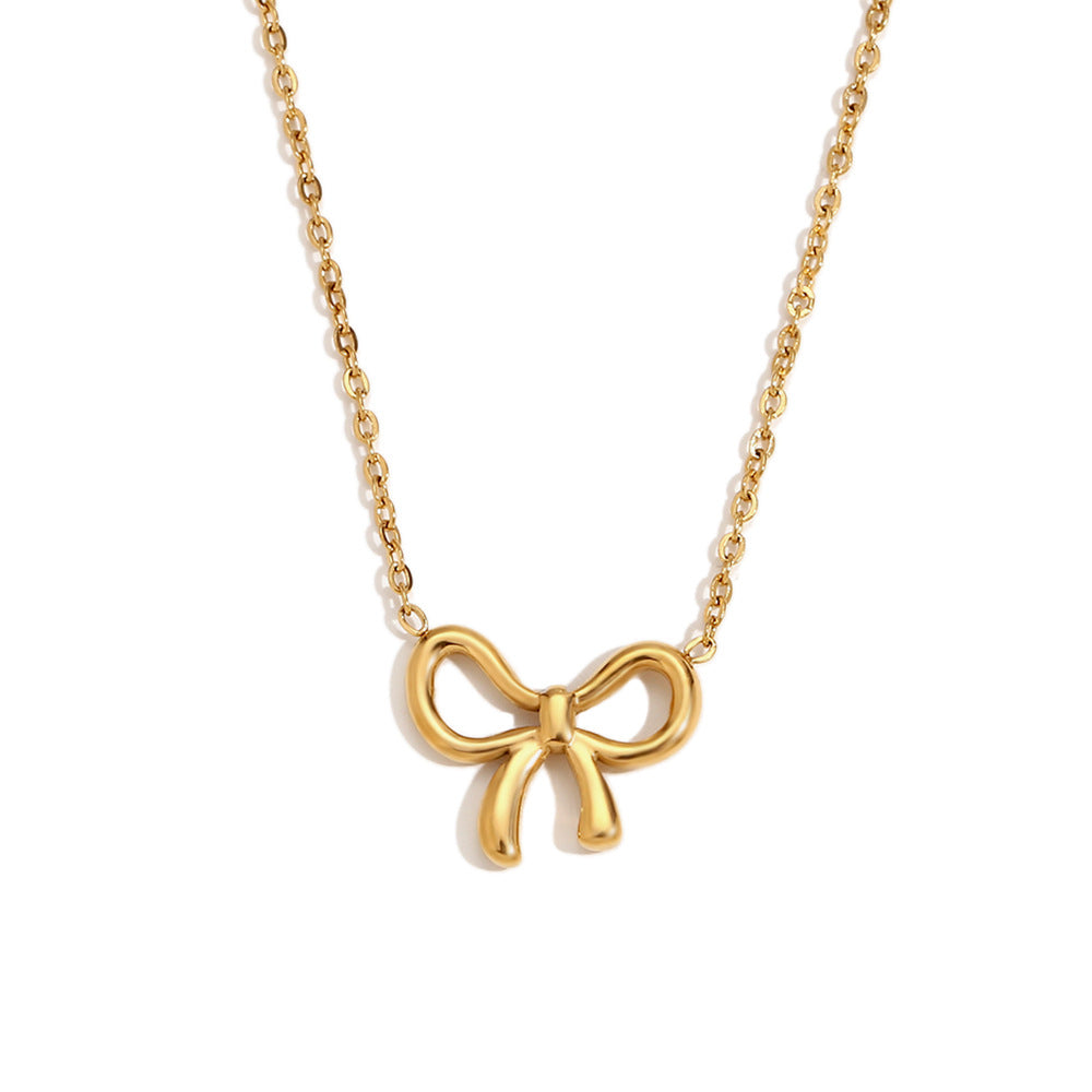 Collana Minimalista da Donna in Acciaio Inossidabile Placcato Oro 18K con Fiocco Carino
