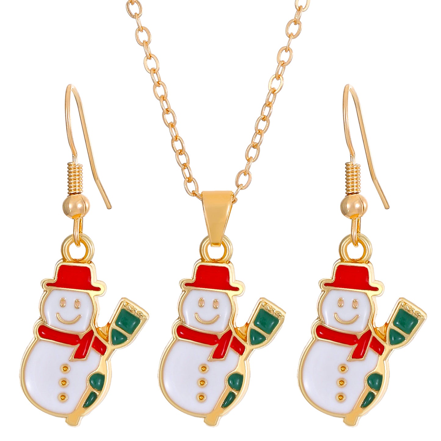 Conjunto de collar y pendientes con temática navideña para mujer, colgante de aleación con motivos de copo de nieve, Papá Noel y campana, joyería festiva minimalista electrochapada