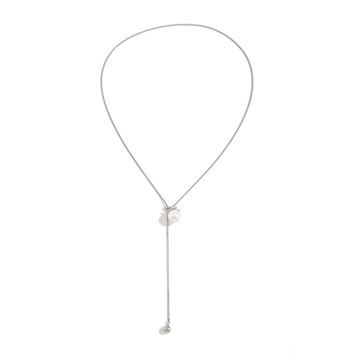 Minimalist Geometric Round Faux Pearl Pendant Stainless Steel Plated Snake Chain Necklace for Women