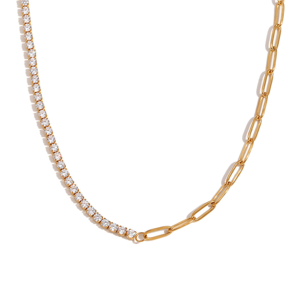 Collana da donna alla moda in acciaio inossidabile con pendente in acciaio al titanio placcato oro 18 carati e zirconi