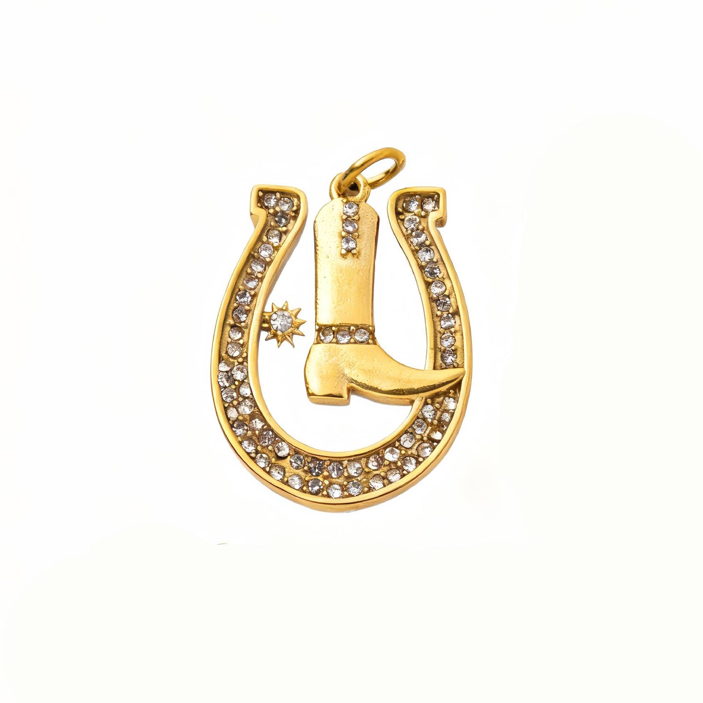 Hip-hop Stainless Steel 18K Gold Plated PVD Cowboy Hat Boot Horseshoe DIY Charm Bar