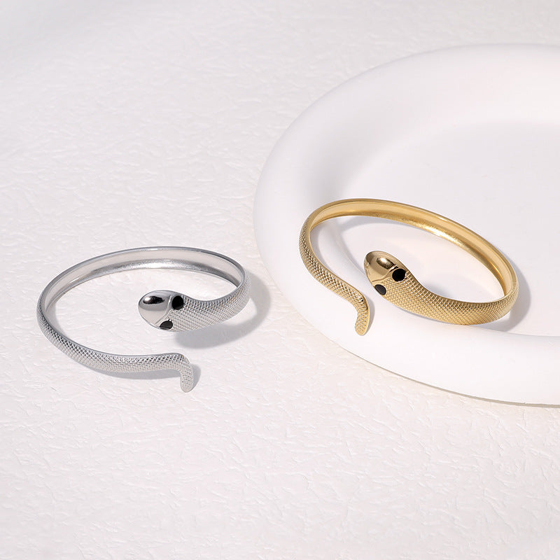 Elegant Luxury Stainless Steel Snake Bracelet with Gold Plating for Women, Hypoallergenic and Fade-Resistant