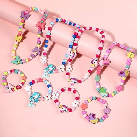 Cartoon Mermaid Shape Resin Necklace and Bracelet Set for Kids in Candy Colors Cute Princess Jewelry