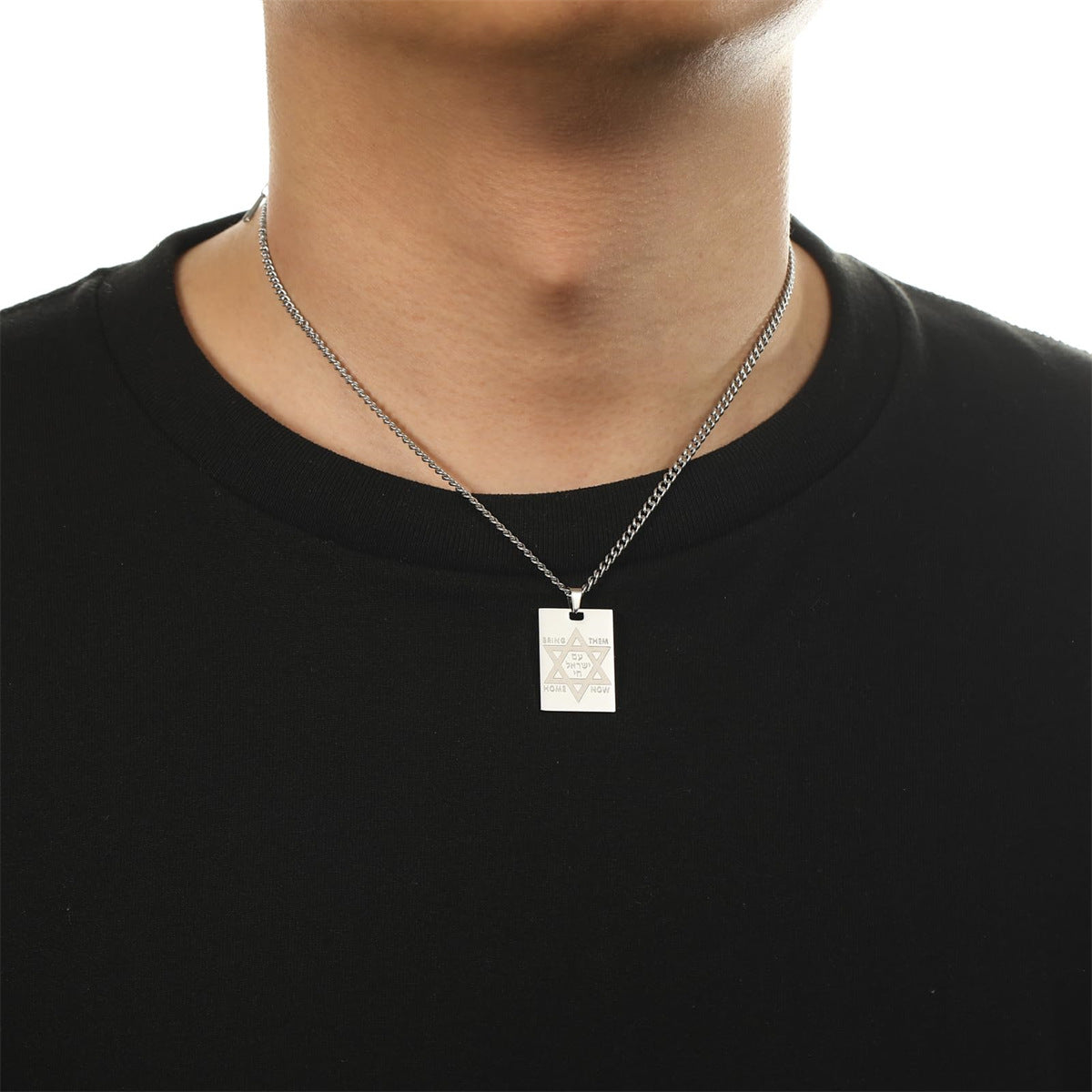 Collar personalizado con la Estrella de David en acero inoxidable con colgante de acero de titanio y acabado galvanizado para uso unisex