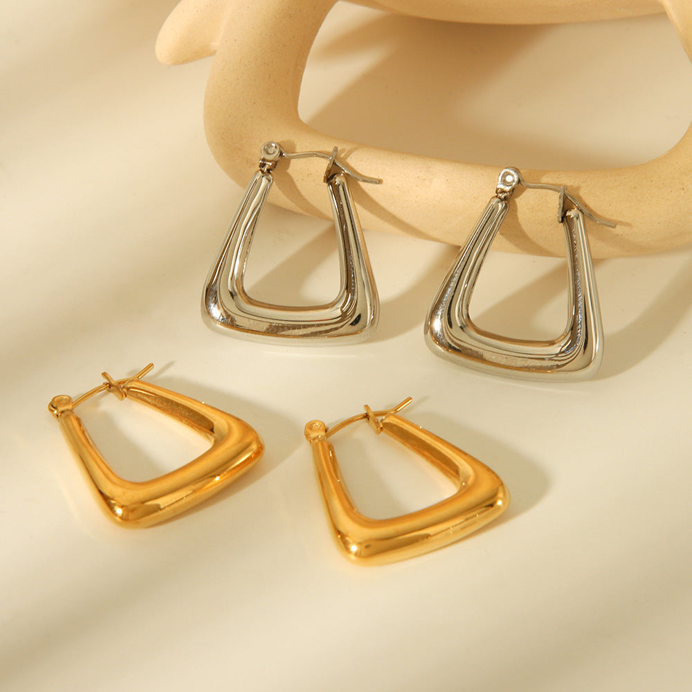 Orecchini da donna geometrici a cavo minimalisti in acciaio inossidabile con finitura placcata e ganci ipoallergenici