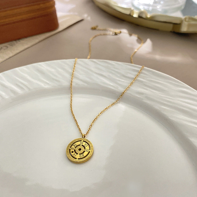 Gold Plated Round Number Pendant Titanium Steel Necklace for Unisex