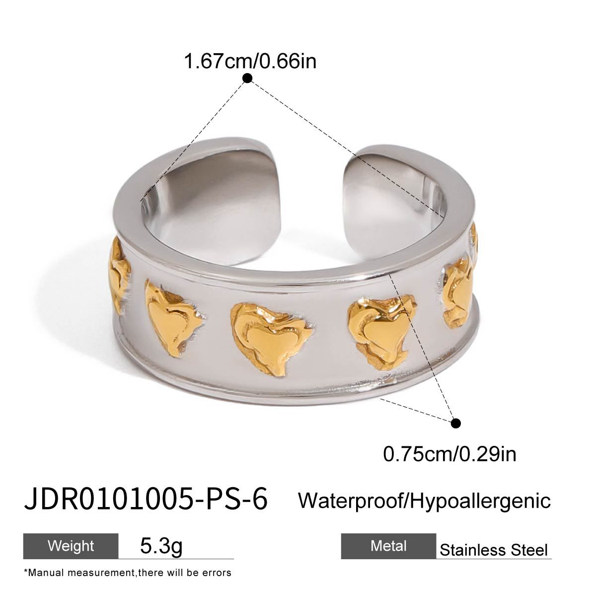 Heart Shaped Plated Stainless Steel Ring for Women