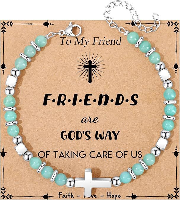 Sweet Geometric Cross Stainless Steel Bracelet with 4mm Amethyst and Amazonite Beads Unisex