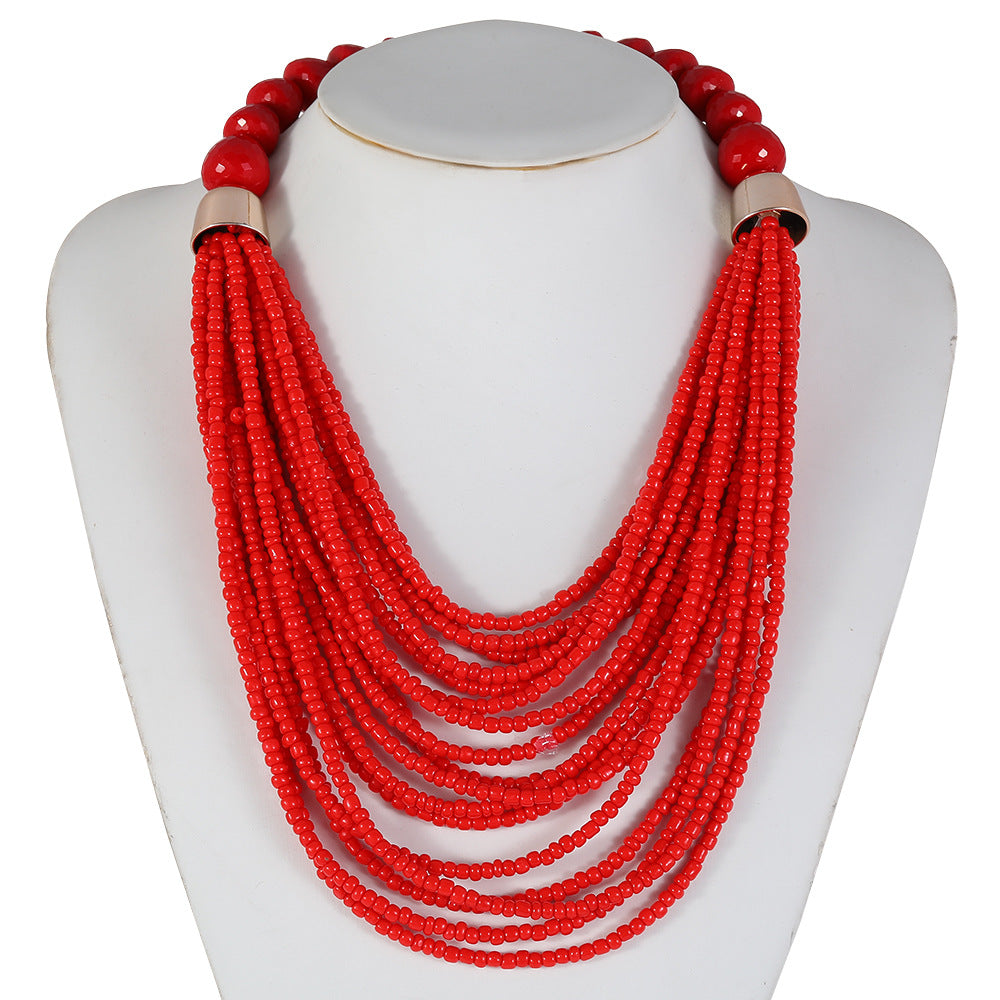 Bohemian Style Tassel Beaded Sweater Necklace for Women with Resin Pendant and Handmade Craftsmanship