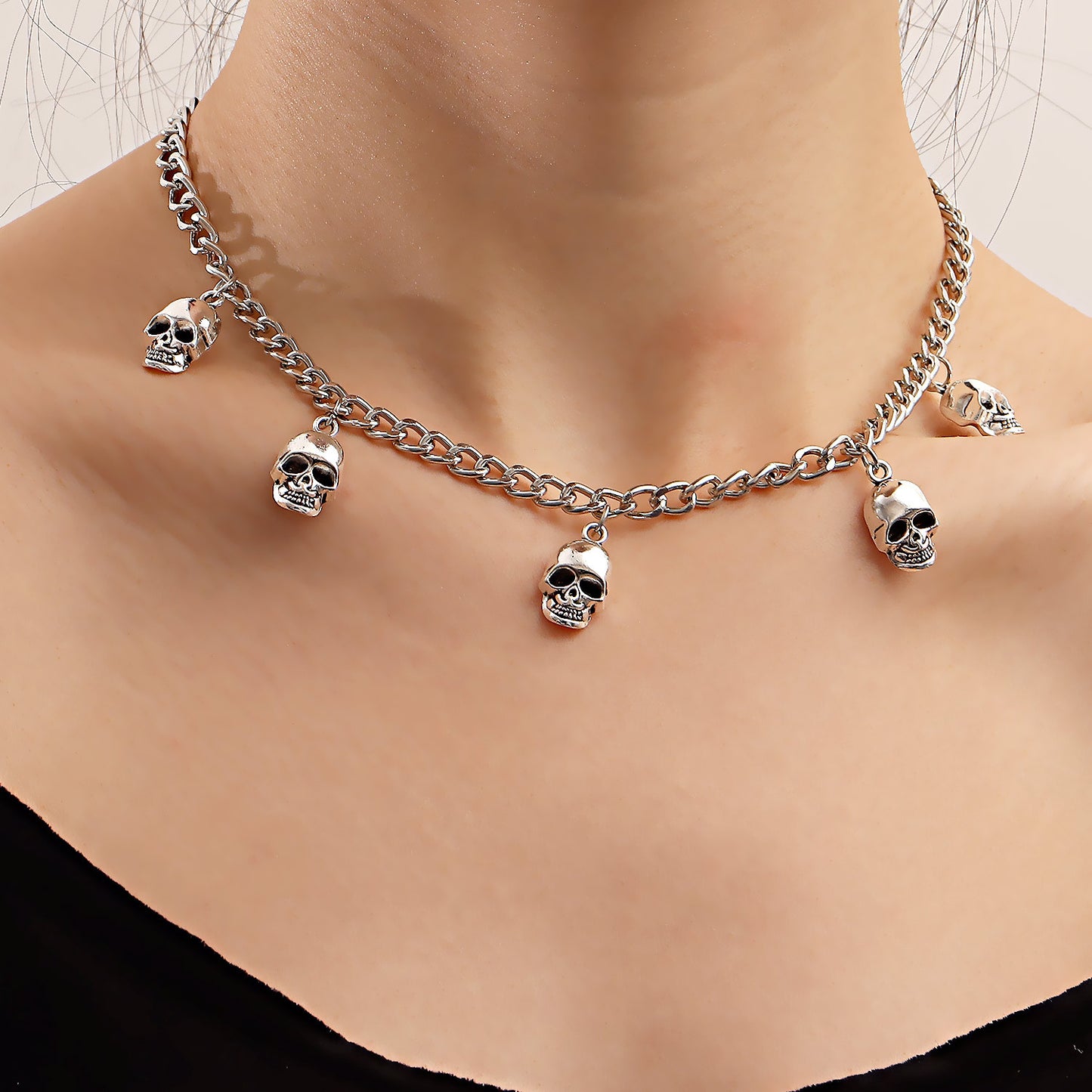 Punk Style Skull Pendant Necklace for Women with Geometric Shape Alloy Construction and Plated Finish Locket Chain