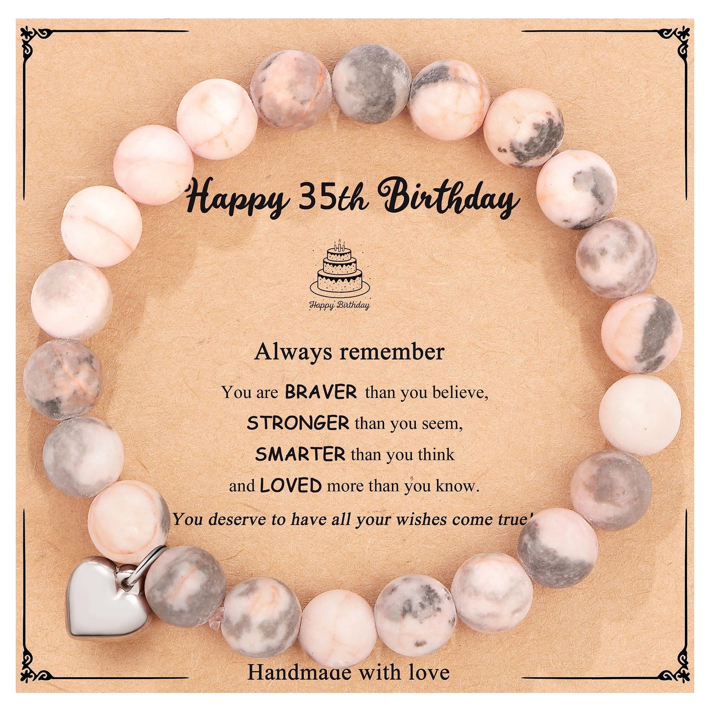 Natural Stone Zebra Print Round Beaded Bracelet for Women