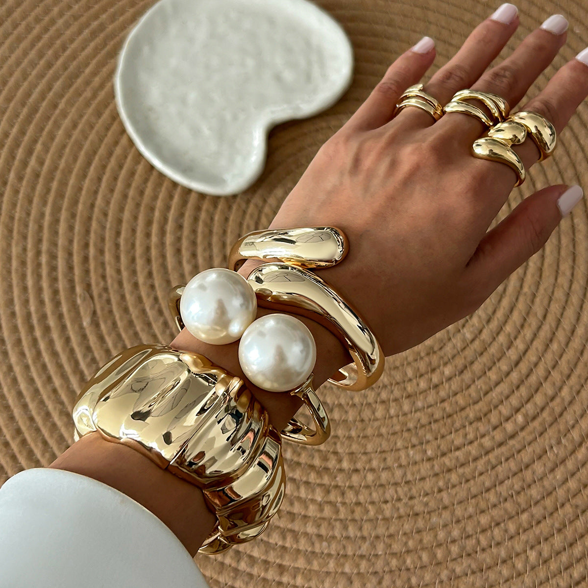 Baroque-Inspired Irregular Wrap Bracelet with Alloy Base and Simulated Pearl Accents Electroplated for Women