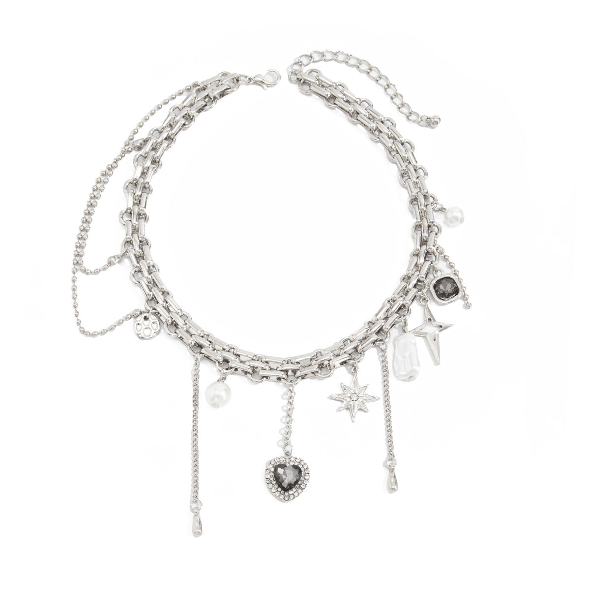 Hip-hop Heart Star Zinc Alloy Plated Iron Necklace with Tassel for Women