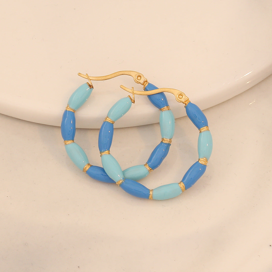 Fashionable Geometric Stainless Steel Earrings with Enamel Finish for Women