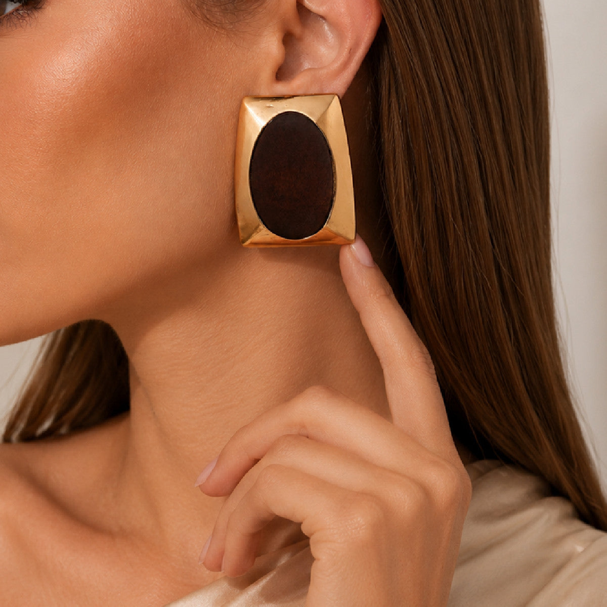 Vintage Geometric Square Zinc Alloy Plated Earrings with Marble Texture for Women