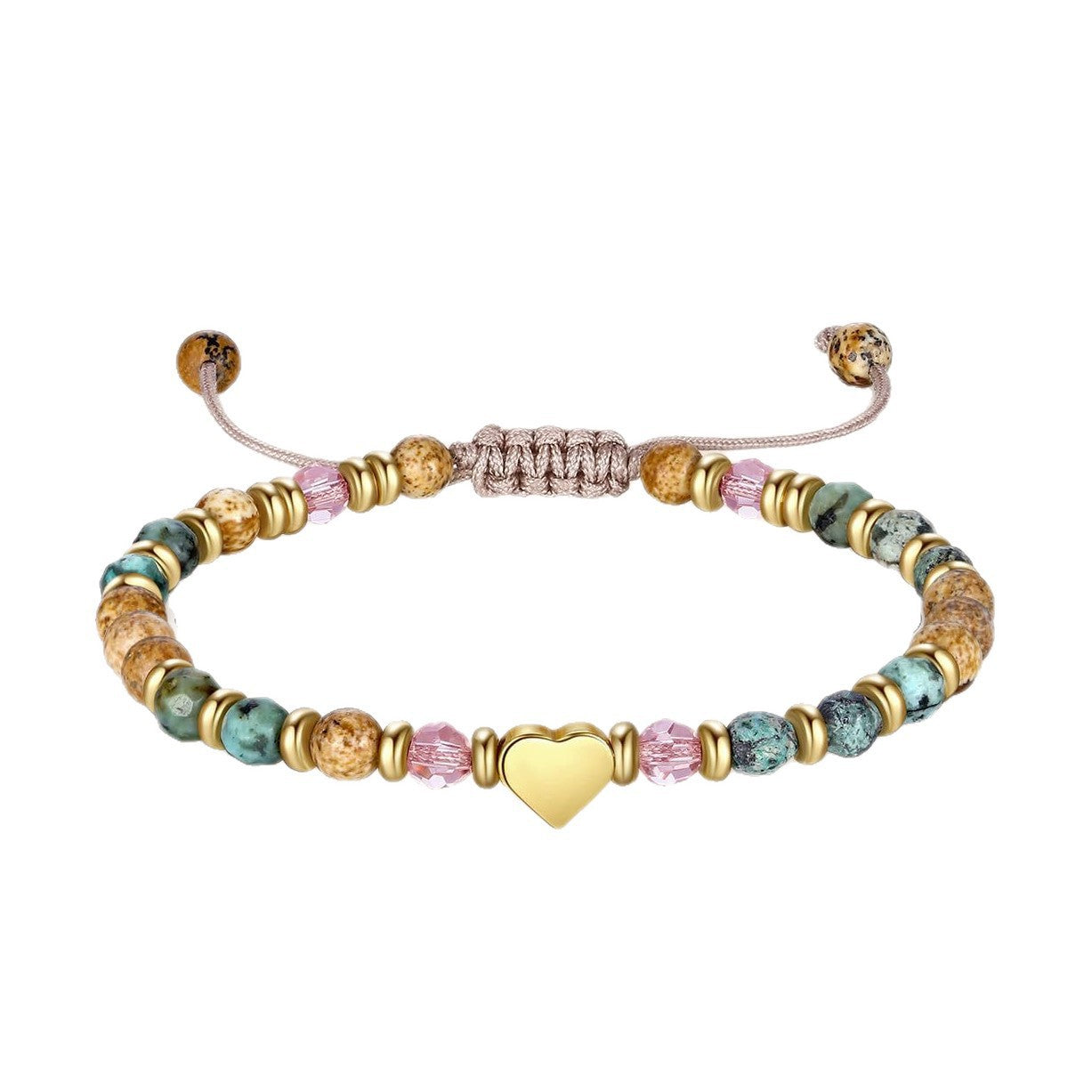 Minimalist Natural Turquoise Heart Pendant Crystal Beaded Bracelet for Women