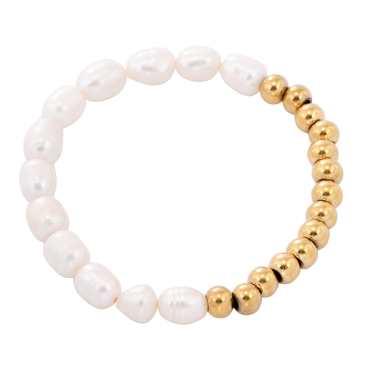 Fashionable Geometric Stainless Steel Bracelet with 18K Gold Plating and Natural Freshwater Pearls for Women