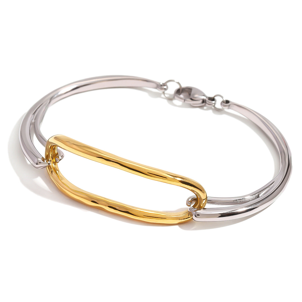 Pulsera de acero inoxidable con baño de oro de 18 quilates de dos tonos, geométrica y minimalista para mujer