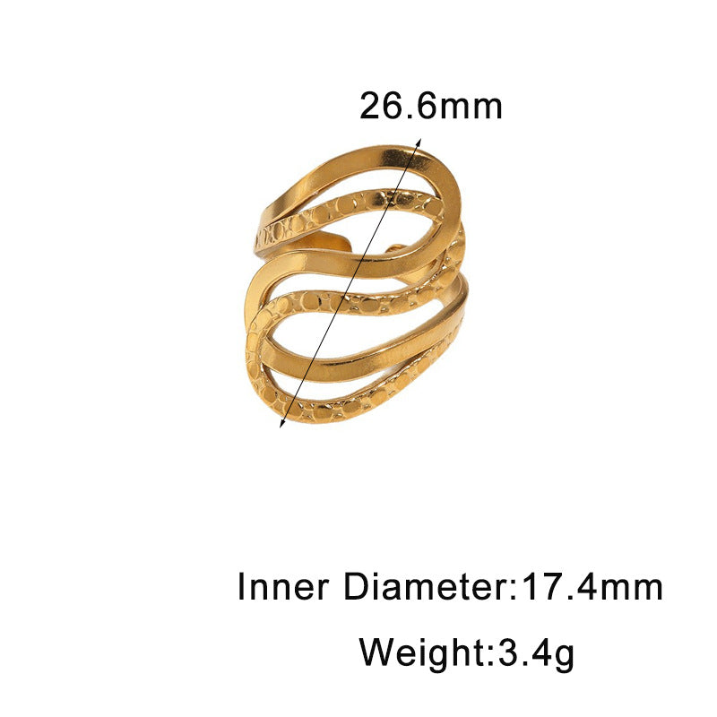 Minimalist Geometric Textured Stainless Steel Ring with 18K Gold Plating for Women