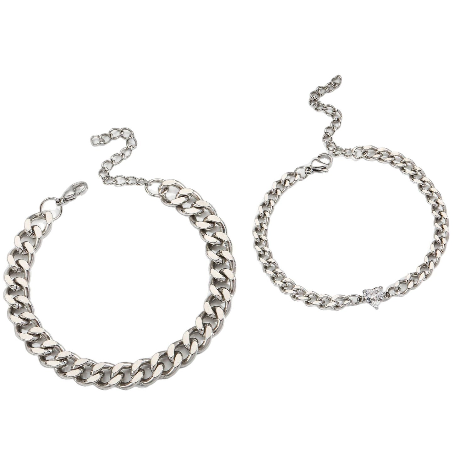 Minimalist Heart Geometric Stainless Steel Plated Cuban Link Chain Bracelet Unisex Adjustable Fashion Jewelry Gift